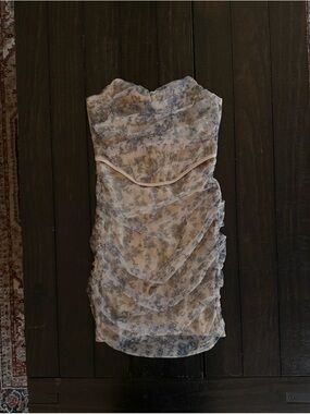 Missguided Petite Ruched Mesh Floral Bodycon Dress | Nude/Blue